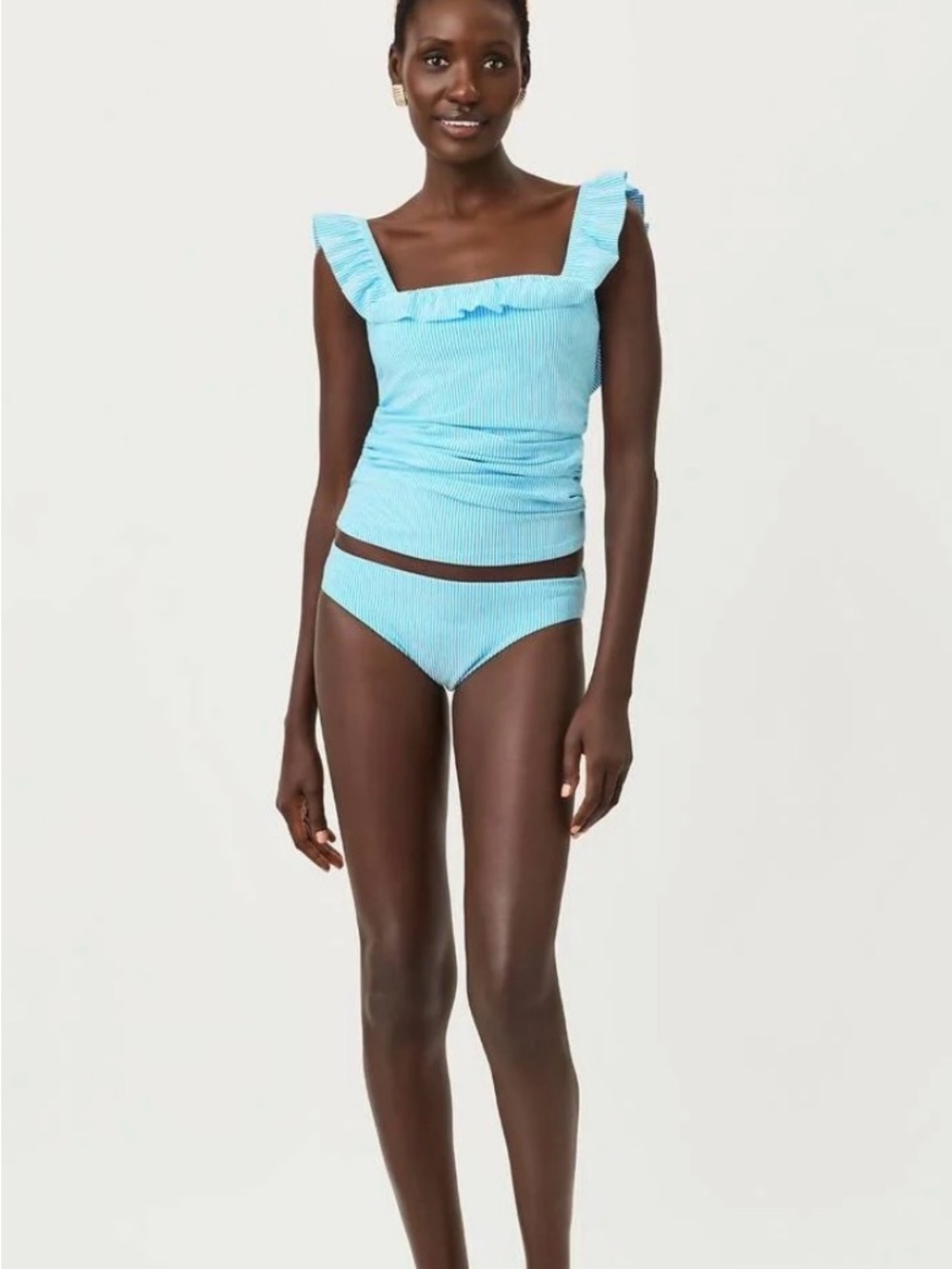 Lilly Pulitzer, capri Blue Ruffle Tankini Top & Bikini Bottoms, NWTs seersucker